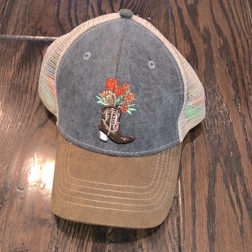 Country western cowboy boot with flowers hat